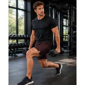 Lululemon Pace Breaker 9 Inch Shorts Mens LL Red Black Abstract Grid Print